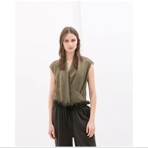 NWT ZARA GREEN DRAPED TOP SZ M 100% CUPRATE SILK